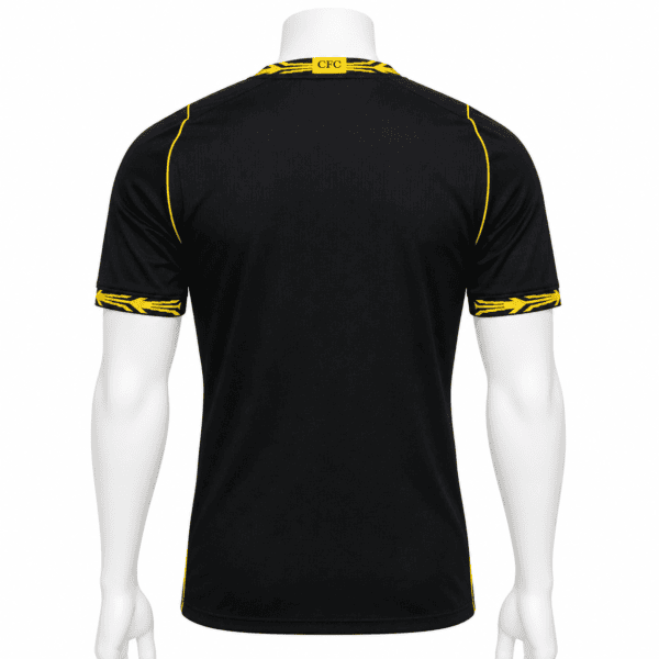 Black football jersey with yellow accents, back view, CH Third Away Player Version Jersey 2026/27.