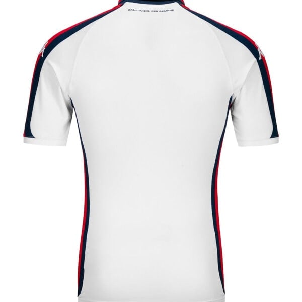 Genoa FC away football jersey 2024/25 season in white with red and blue accents.