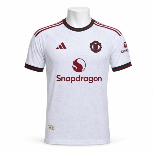 Manchester United 2026/27 home jersey with Snapdragon logo and red accents.