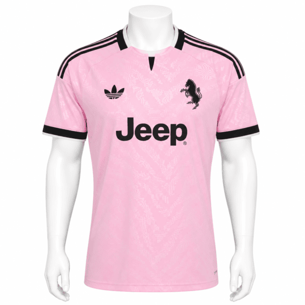 Capture - UAE SPORT STORE Juventus away goalkeeper jersey 2026/27 pink with black accents and logos.
