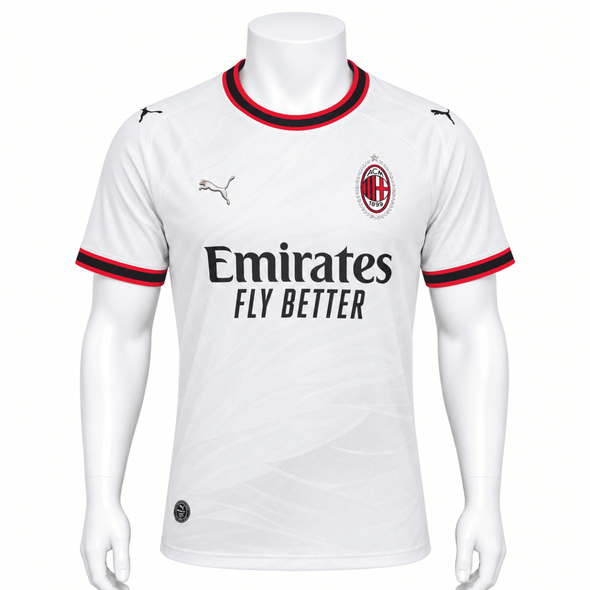 AC Milan away football jersey 26/27 season with white, red, and black colors.