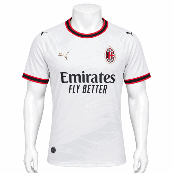 AC Milan away football jersey 26/27 season with white, red, and black colors.