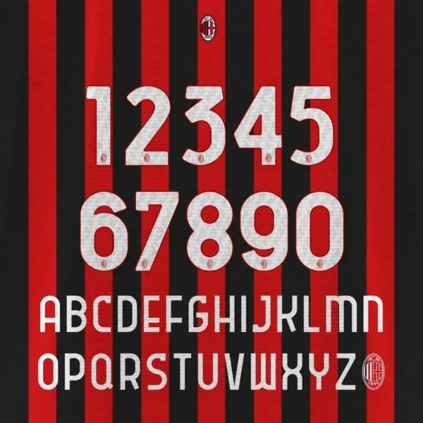 AC Milan 2026/27 Font Kit – Numbers & Letters | UAE SPORT STORE AC Milan 2026/27 font kit - full A-Z letters and 0-9 numbers set