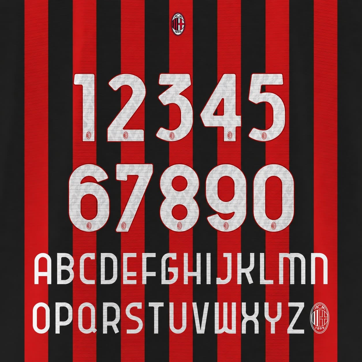 AC Milan 2026/27 Font Kit – Numbers & Letters | UAE SPORT STORE AC Milan 2026/27 font kit - full A-Z letters and 0-9 numbers set
