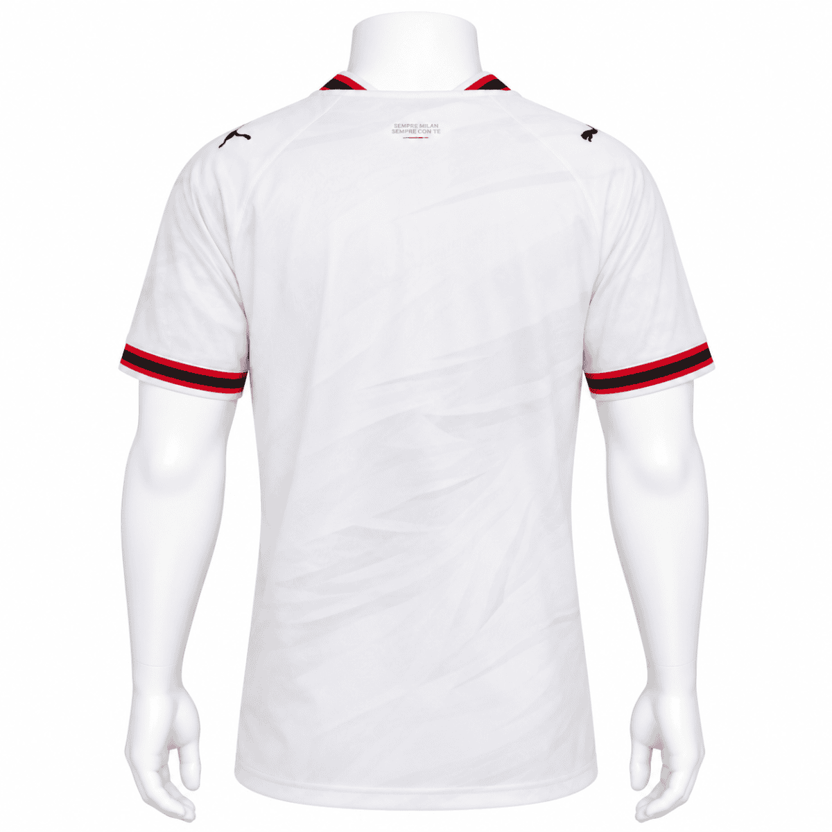 AC Milan away jersey 26/27 season with white, black, and red colors.