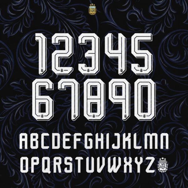 Argentina World Cup 2026 Away Font Kit – Numbers & Letters | UAE SPORT STORE Argentina World Cup 2026 away font kit - full A-Z letters and 0-9 numbers set
