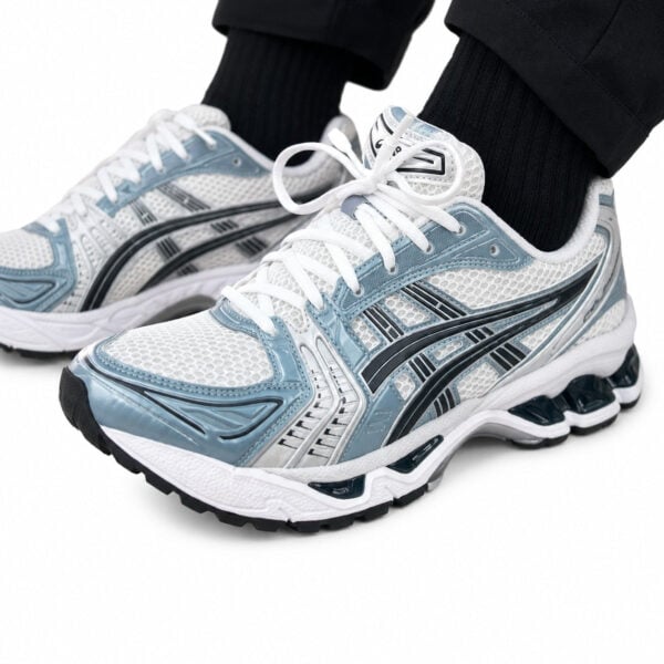 Asics Gel Kayano 14 White Blue On Foot | UAE Sport Store