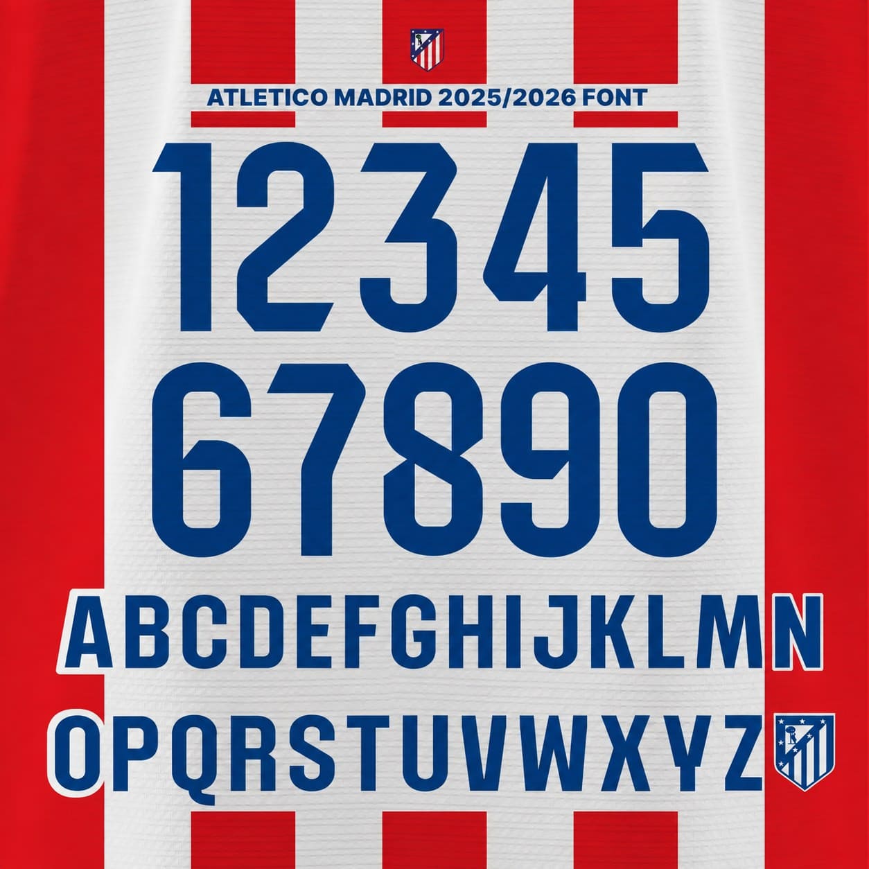 Atletico Madrid 2025/26 Home Font Kit – Numbers & Letters | UAE SPORT STORE Atletico Madrid 2025/26 home font kit - full A-Z letters and 0-9 numbers set