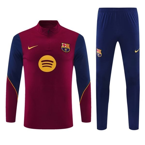 Barcelona Burgundy Training Tracksuit 2027 - quarter-zip top and navy track pants - front