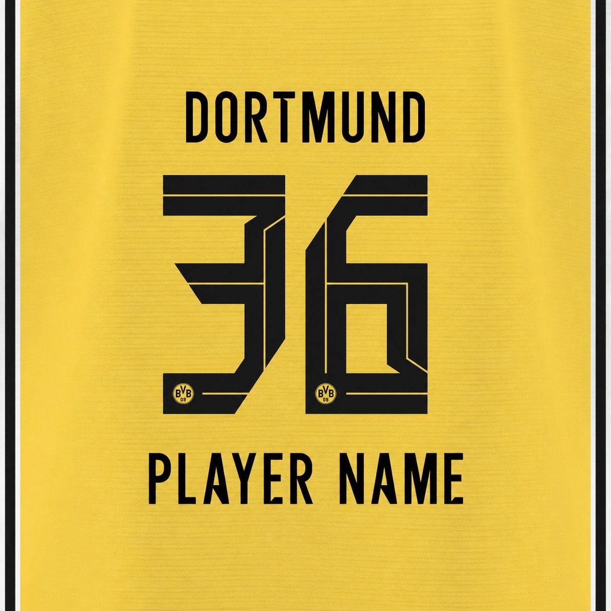 Borussia Dortmund 2026/27 Font Kit – Preview | UAE SPORT STORE Borussia Dortmund 2026/27 font kit - player name and number preview