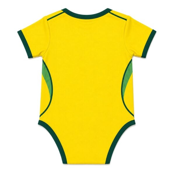 Brazil home baby football kit with yellow and green colors.