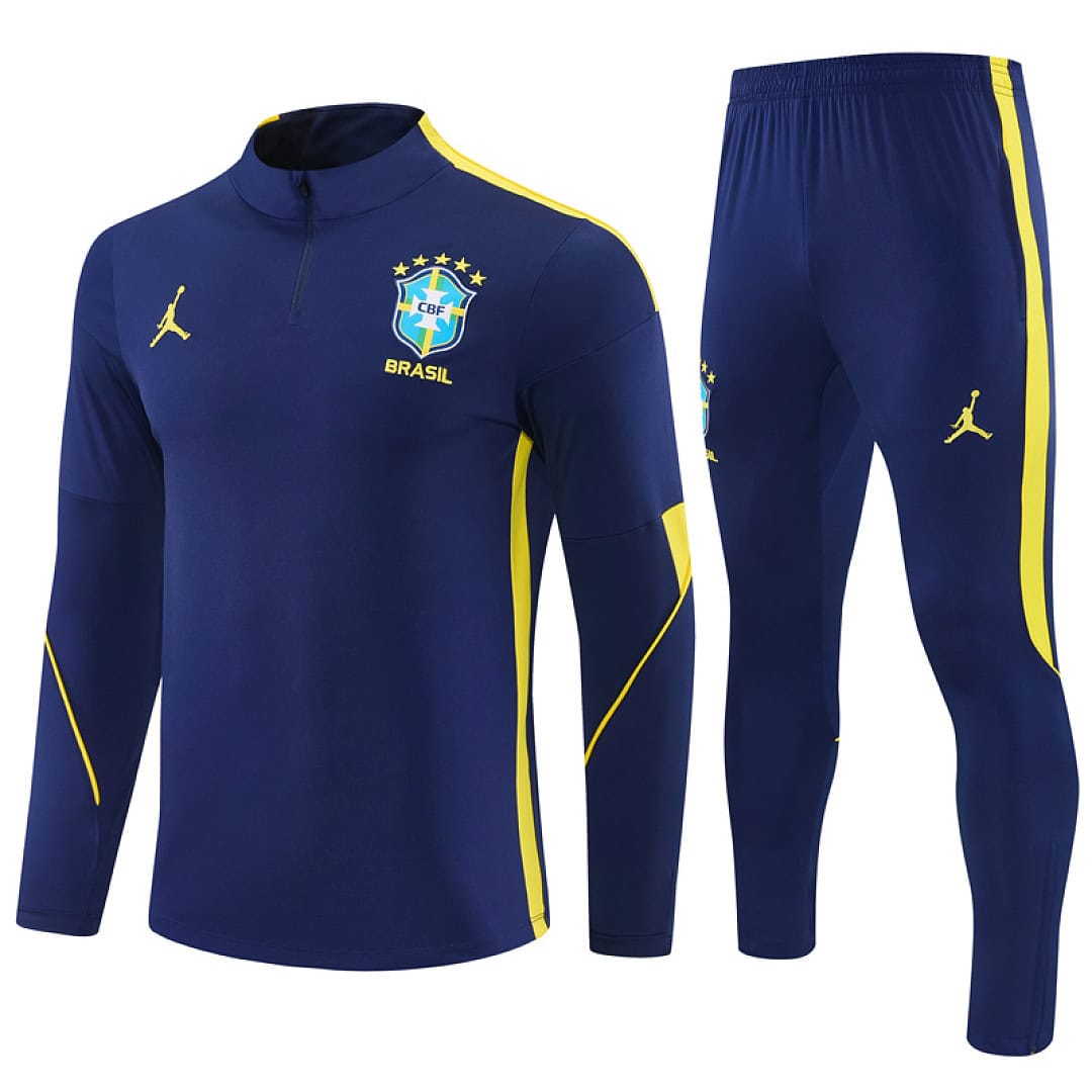 brazil-navy-training-tracksuit-2027-02 | UAE SPORT STORE Brazil Navy Training Tracksuit 2027 - front view with yellow trim