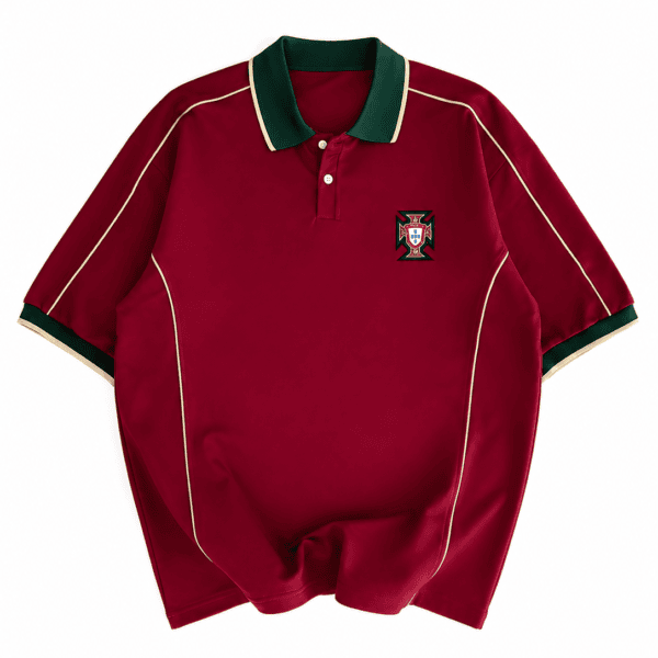 cc4c5b65-c240-43cc-bd2e-8fb9b06f9a17_1png - UAE SPORT STORE Men's Portugal-inspired retro football polo shirt in burgundy and green.
