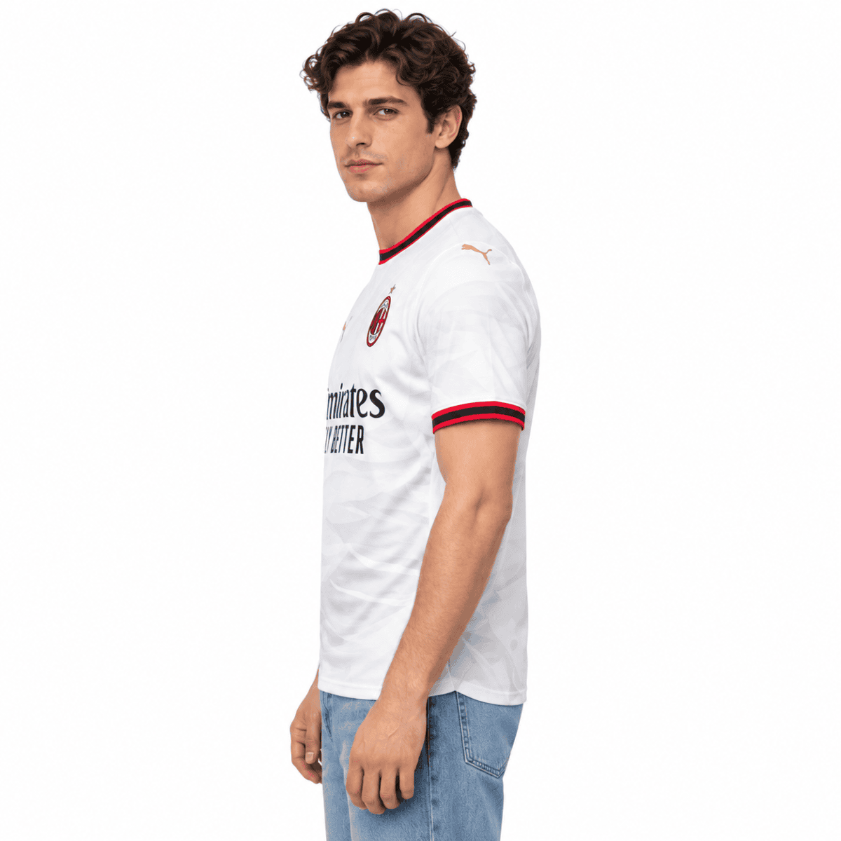 AC Milan away jersey 26/27 season with white, red, and black colors.