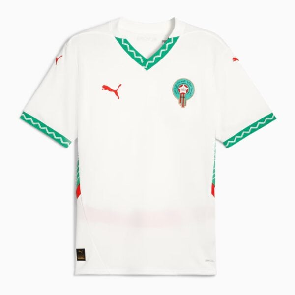 fNMrAG7FJ4WnAjOjpg - UAE SPORT STORE Morocco away football jersey 2025 with green and red accents on white background.