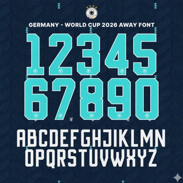 Germany World Cup 2026 Away Font Kit – Numbers & Letters | UAE SPORT STORE Germany World Cup 2026 away font kit - full A-Z letters and 0-9 numbers set