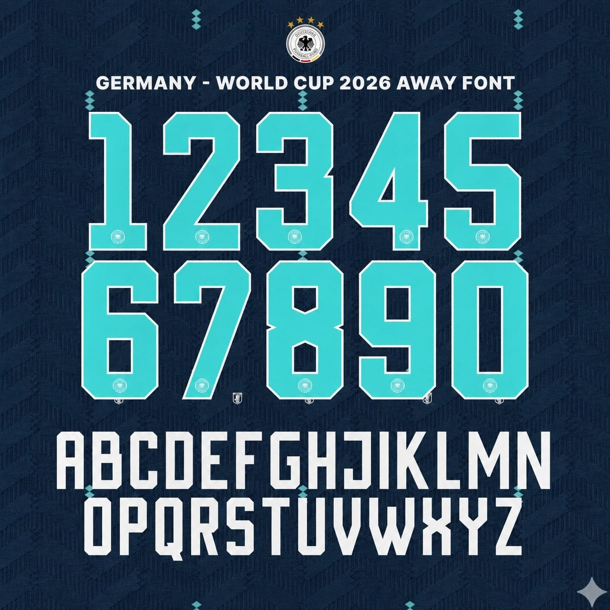 Germany World Cup 2026 Away Font Kit – Numbers & Letters | UAE SPORT STORE Germany World Cup 2026 away font kit - full A-Z letters and 0-9 numbers set