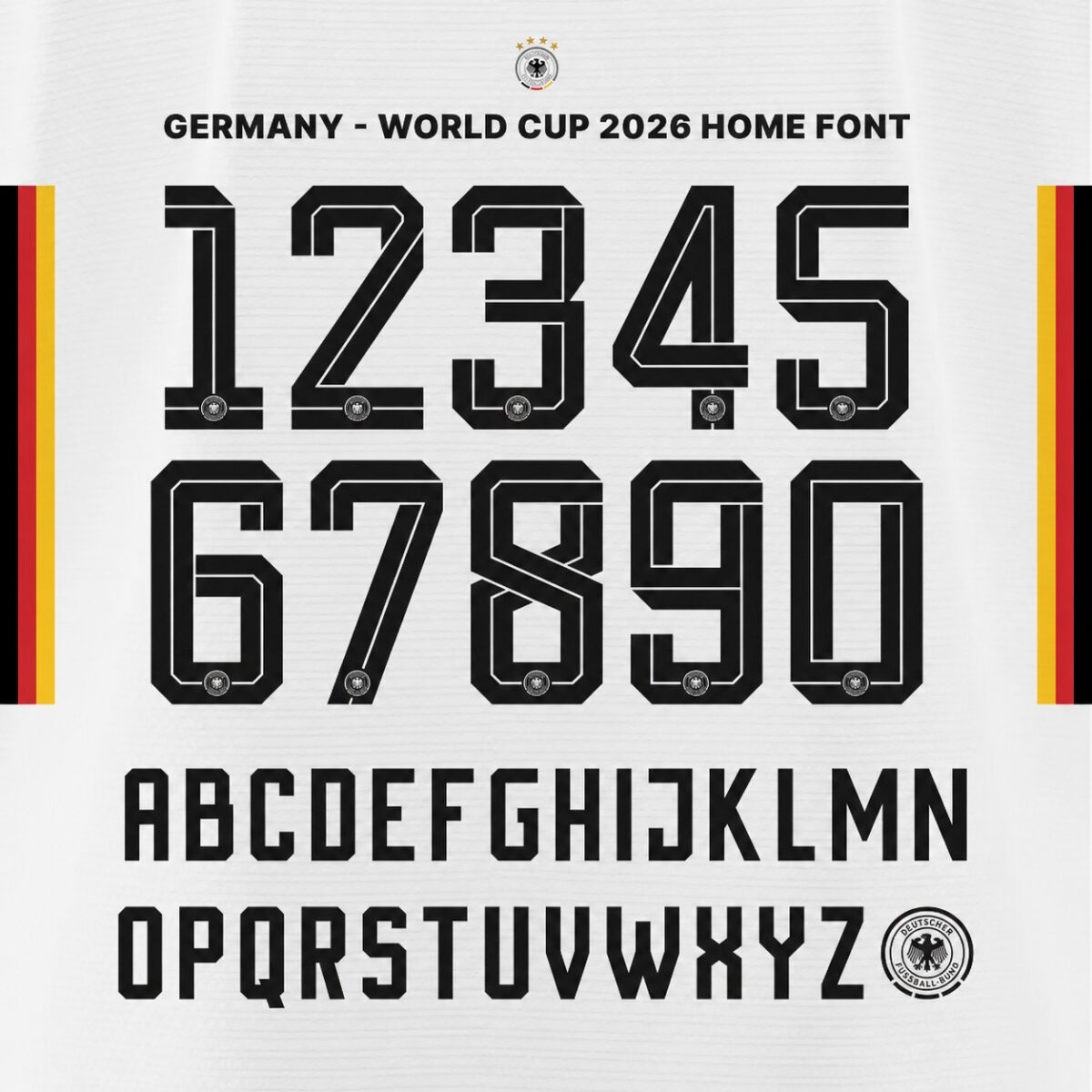 Germany World Cup 2026 home font kit - full A-Z letters and 0-9 numbers set