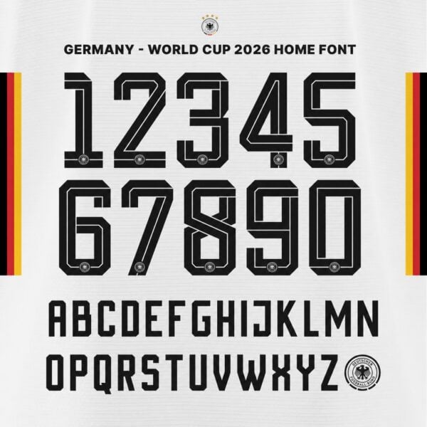 Germany World Cup 2026 Home Font Kit – Numbers & Letters | UAE SPORT STORE Germany World Cup 2026 home font kit - full A-Z letters and 0-9 numbers set