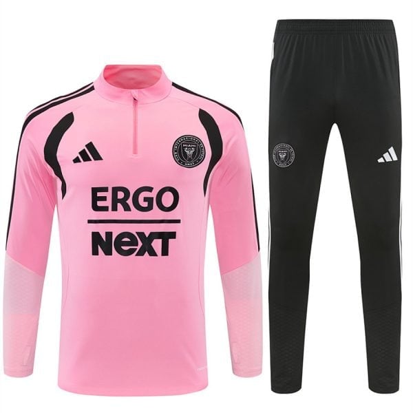 Inter Miami Pink Training Tracksuit 2027 - quarter-zip top and black track pants - front