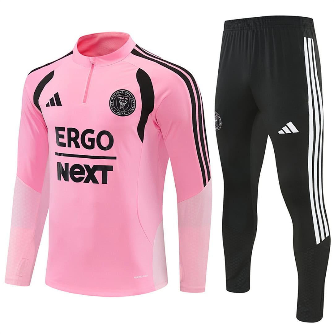 inter-miami-pink-training-tracksuit-2027-02 | UAE SPORT STORE Inter Miami Pink Training Tracksuit 2027 - front view with three-stripe pants