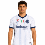 Inter Milan away jersey 2026/27 with white and blue stripes, club crest, and sponsor logo.