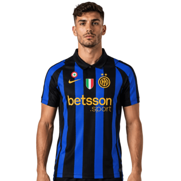 Inter Milan Home Jersey 202627 - UAE SPORT STORE Inter Milan home jersey 2026/27 with blue and black vertical stripes.