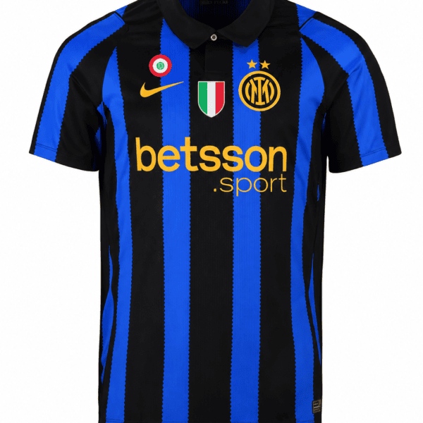 Inter Milan Home Player Version Jersey 202627 - UAE SPORT STORE Inter Milan home football jersey with black and blue vertical stripes, sponsor logo, and club badges.
