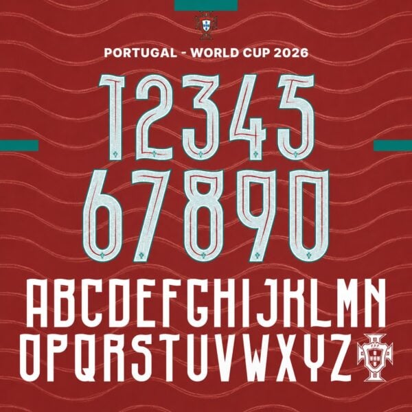 Portugal World Cup 2026 Font Kit – Numbers & Letters | UAE SPORT STORE Portugal World Cup 2026 font kit - full A-Z letters and 0-9 numbers set