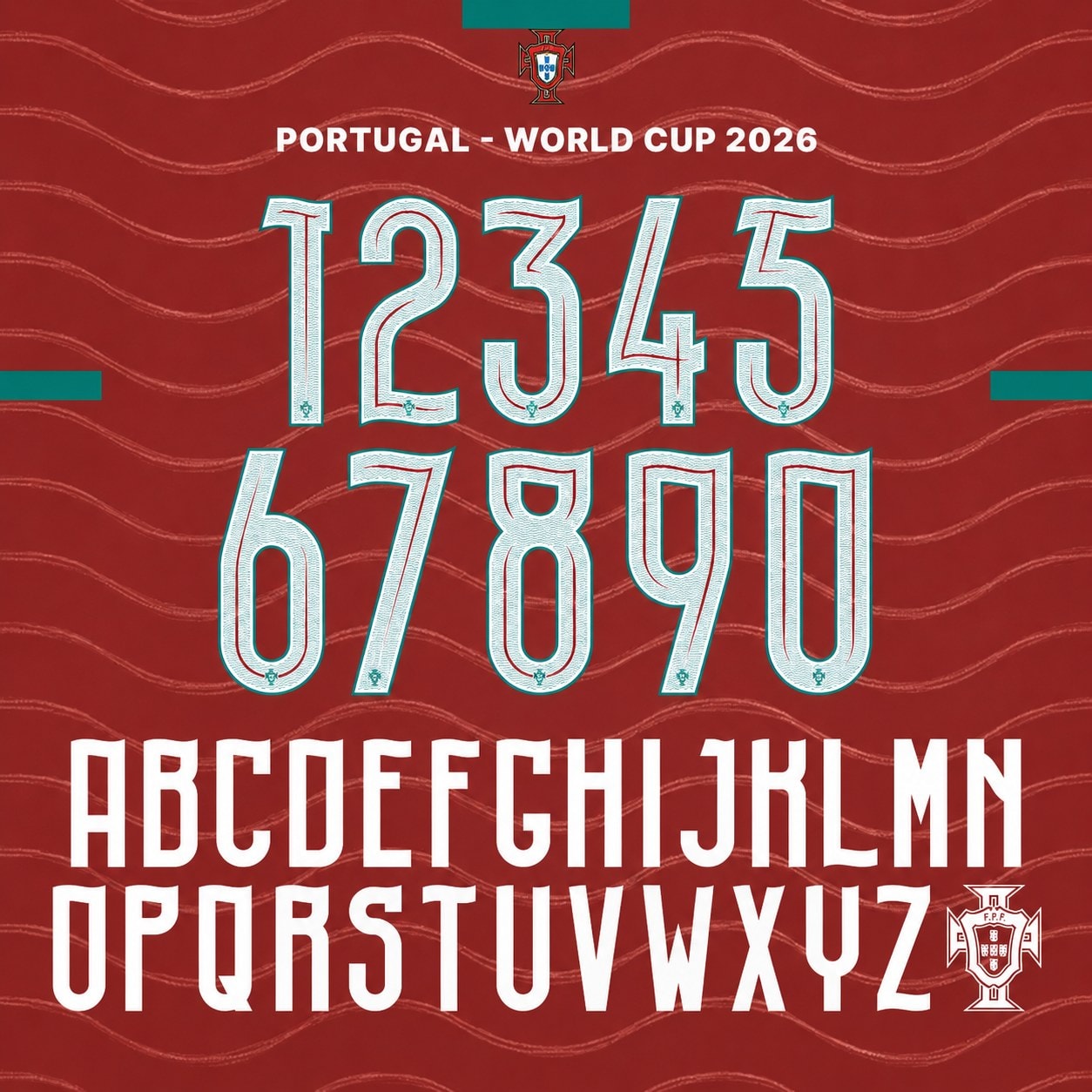 Portugal World Cup 2026 Font Kit – Numbers & Letters | UAE SPORT STORE Portugal World Cup 2026 font kit - full A-Z letters and 0-9 numbers set