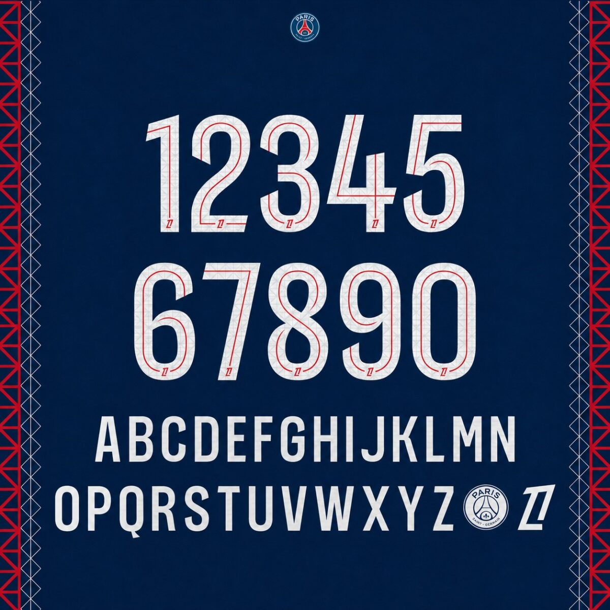PSG 2025/26 home font kit - full A-Z letters and 0-9 numbers set