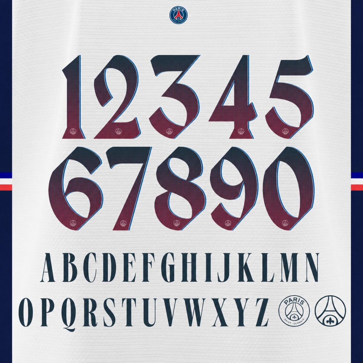 PSG 2026/27 away font kit - full A-Z letters and 0-9 numbers set