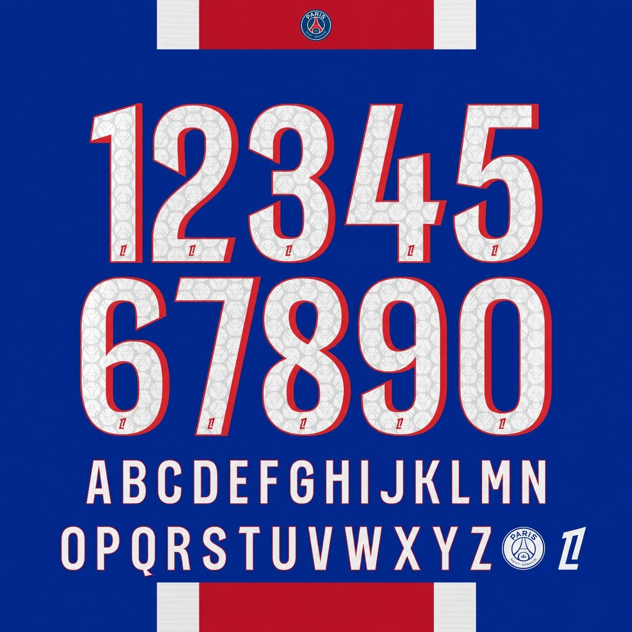 PSG 2026/27 Font Kit – Numbers & Letters | UAE SPORT STORE PSG 2026/27 font kit - full A-Z letters and 0-9 numbers set