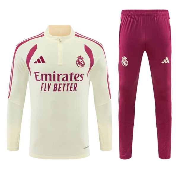 Real Madrid Cream & Burgundy Training Tracksuit 2026 – Half-Zip Set