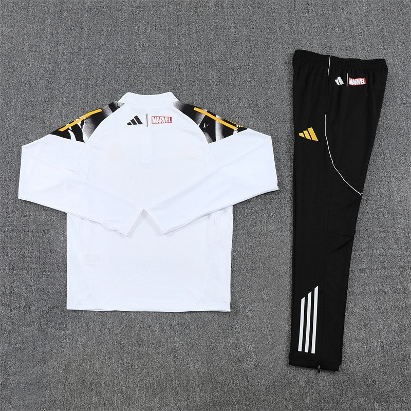 rm-marvel-white-black-quarter-zip-training-tracksuit-flatlay-backjpg | UAE SPORT STORE RM Marvel training tracksuit back detail