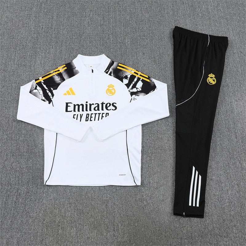 rm-marvel-white-black-quarter-zip-training-tracksuit-flatlay-frontjpg | UAE SPORT STORE RM Marvel training tracksuit top and pants