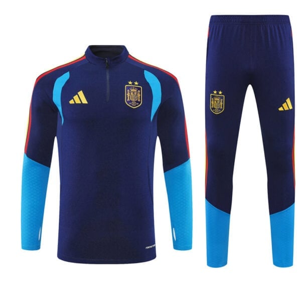 Spain navy training quarter-zip tracksuit 2026 with team crest and Adidas logo.