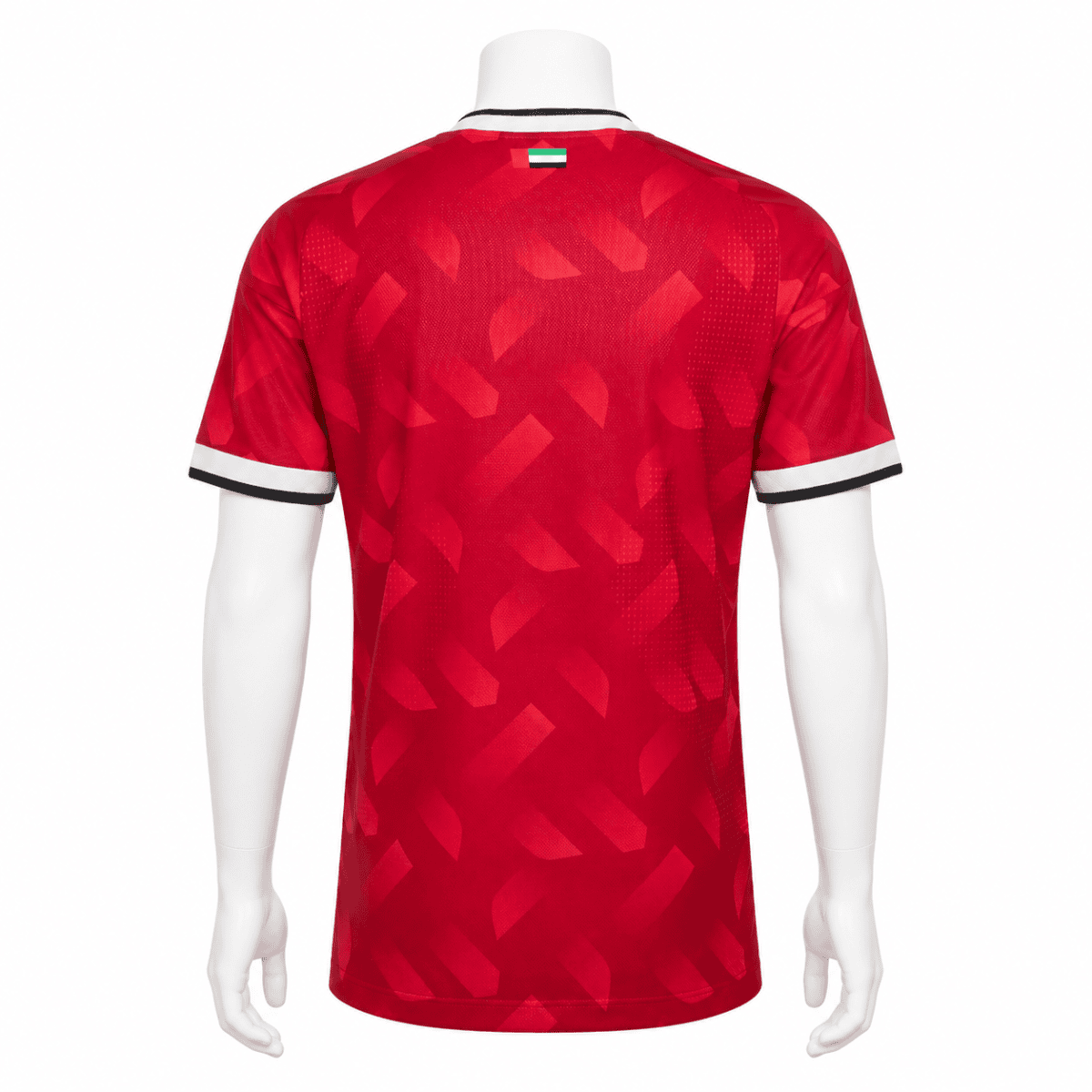 UAE national team away jersey 2026 with red pattern and white collar.