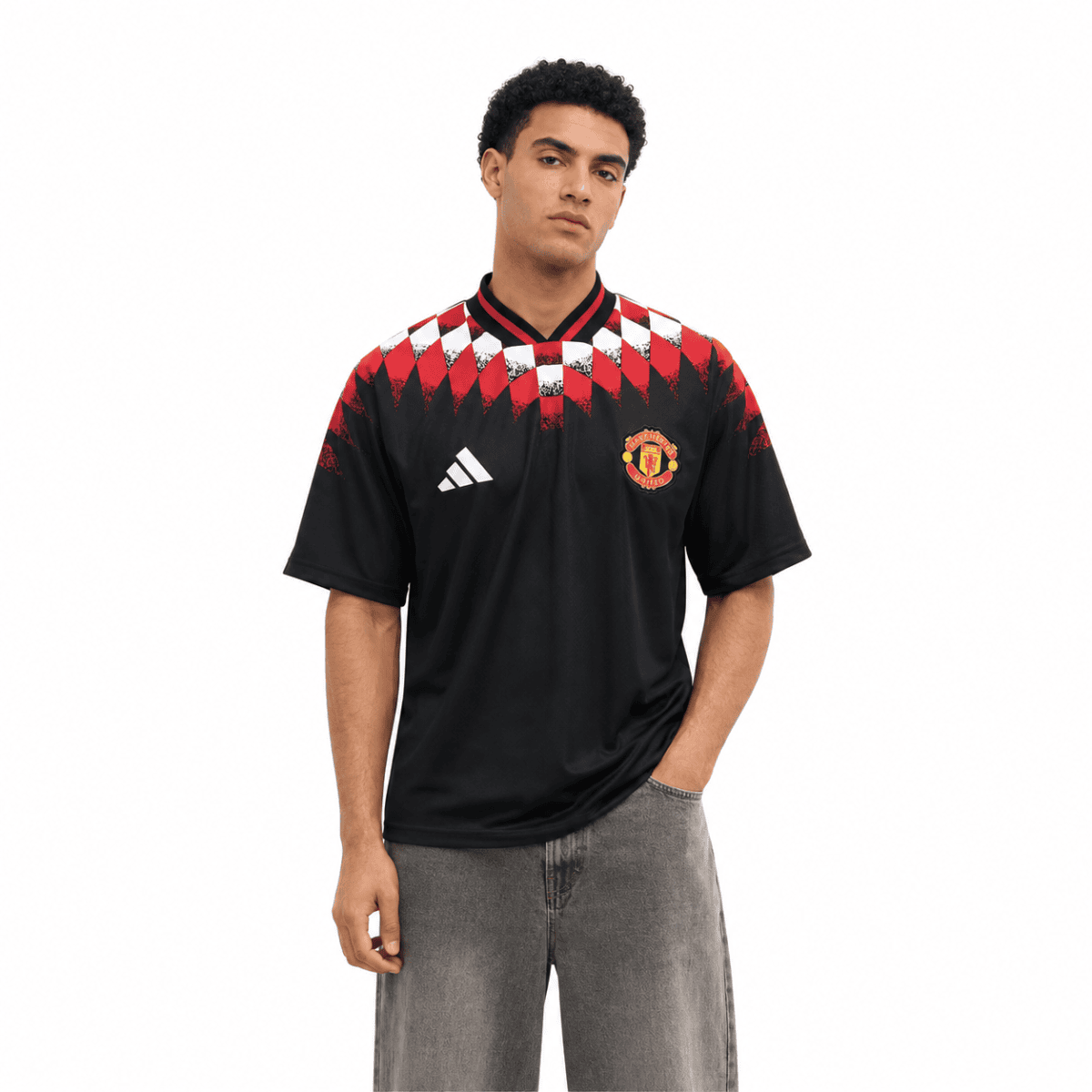 Manchester United lifestyle football jersey with red, black, and white colors.