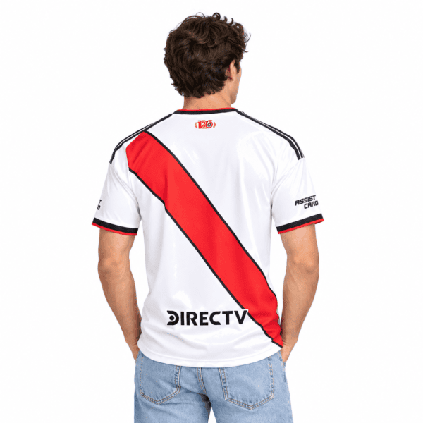 River Plate home jersey 2026/27 with red diagonal stripe on white background.
