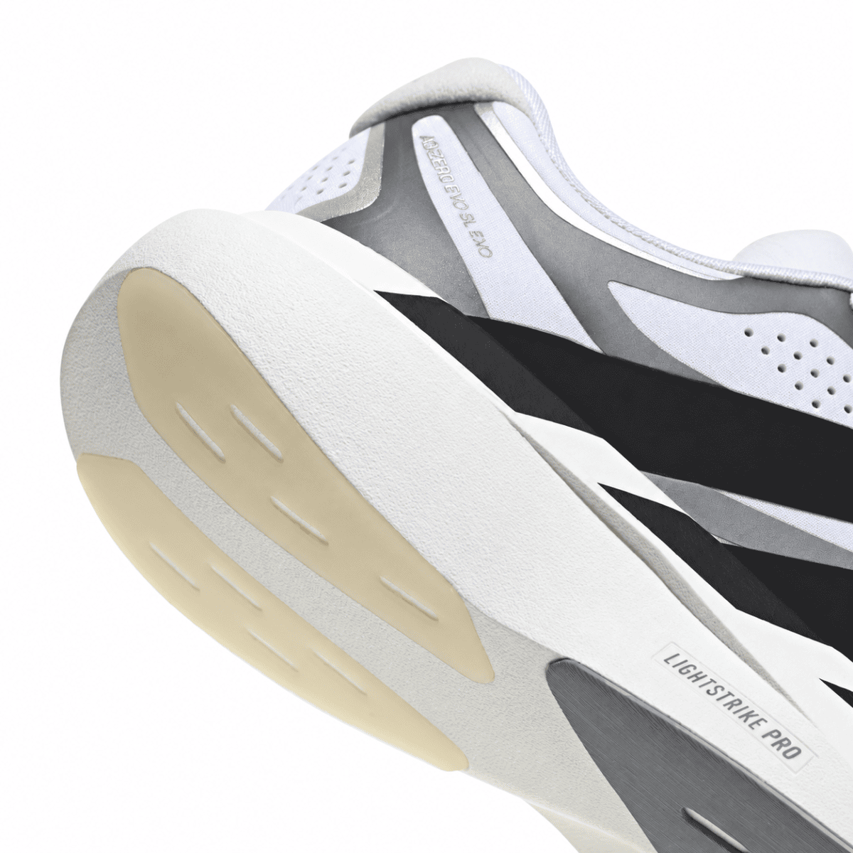 Adidas Adizero Evo SL EXO trainers in Cloud White and Core Black.