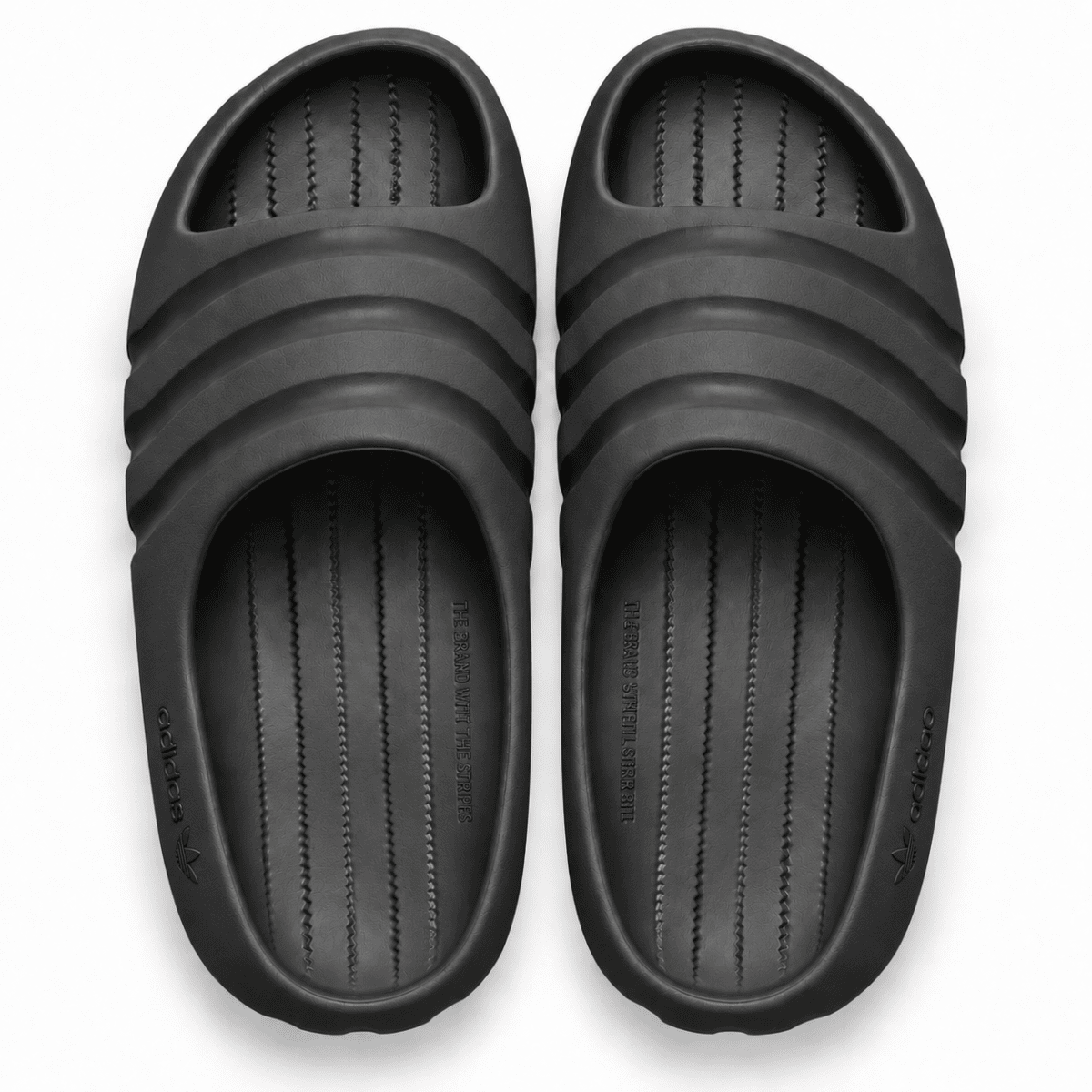 Black adidas Adilette Ayoon Slides x Bad Bunny sandals for men and women.
