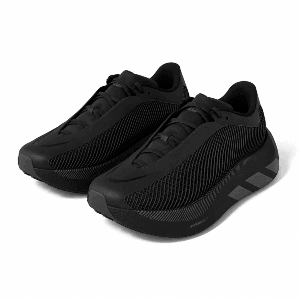 Adidas Hyperboost Euphoria Triple Black running shoes with black design.