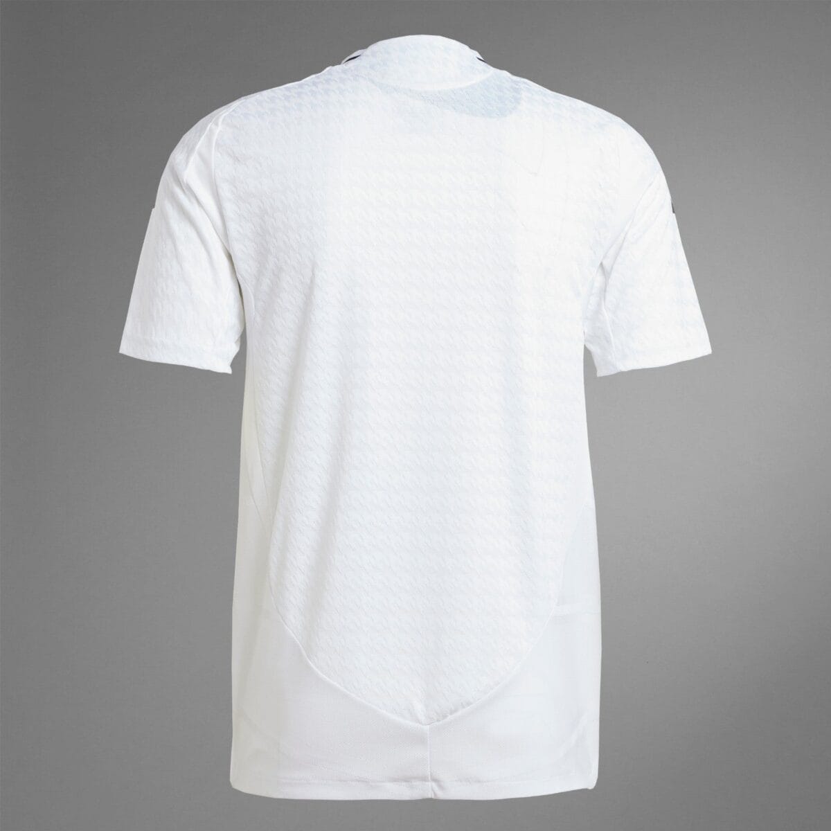 White football jersey with subtle pattern, back view, no visible logos or sponsors.