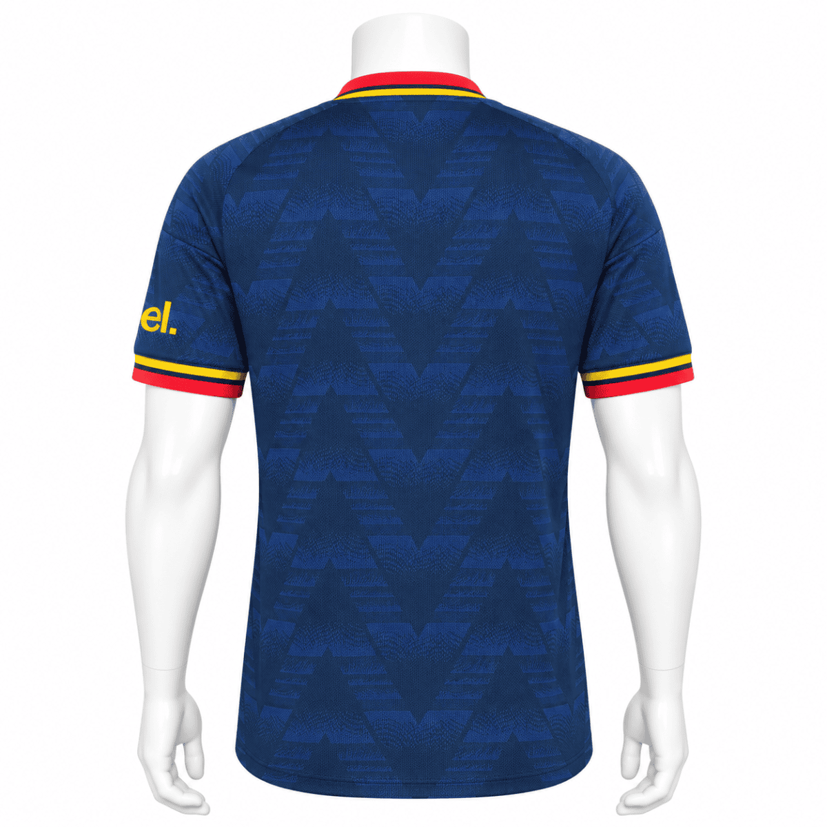 Arsenal away player jersey 2026/27 in blue with red, yellow, and black trim.