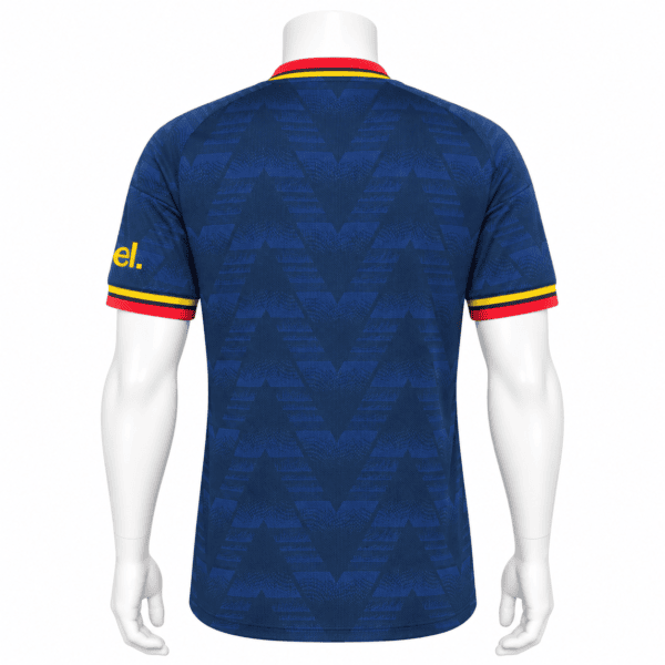 Arsenal away player jersey 2026/27 in blue with red, yellow, and black trim.