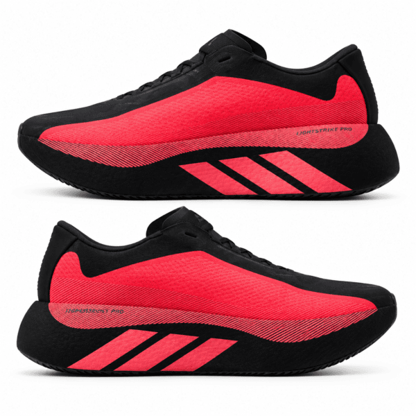 Adidas Hyperboost Edge Men running shoes in black and solar red color.