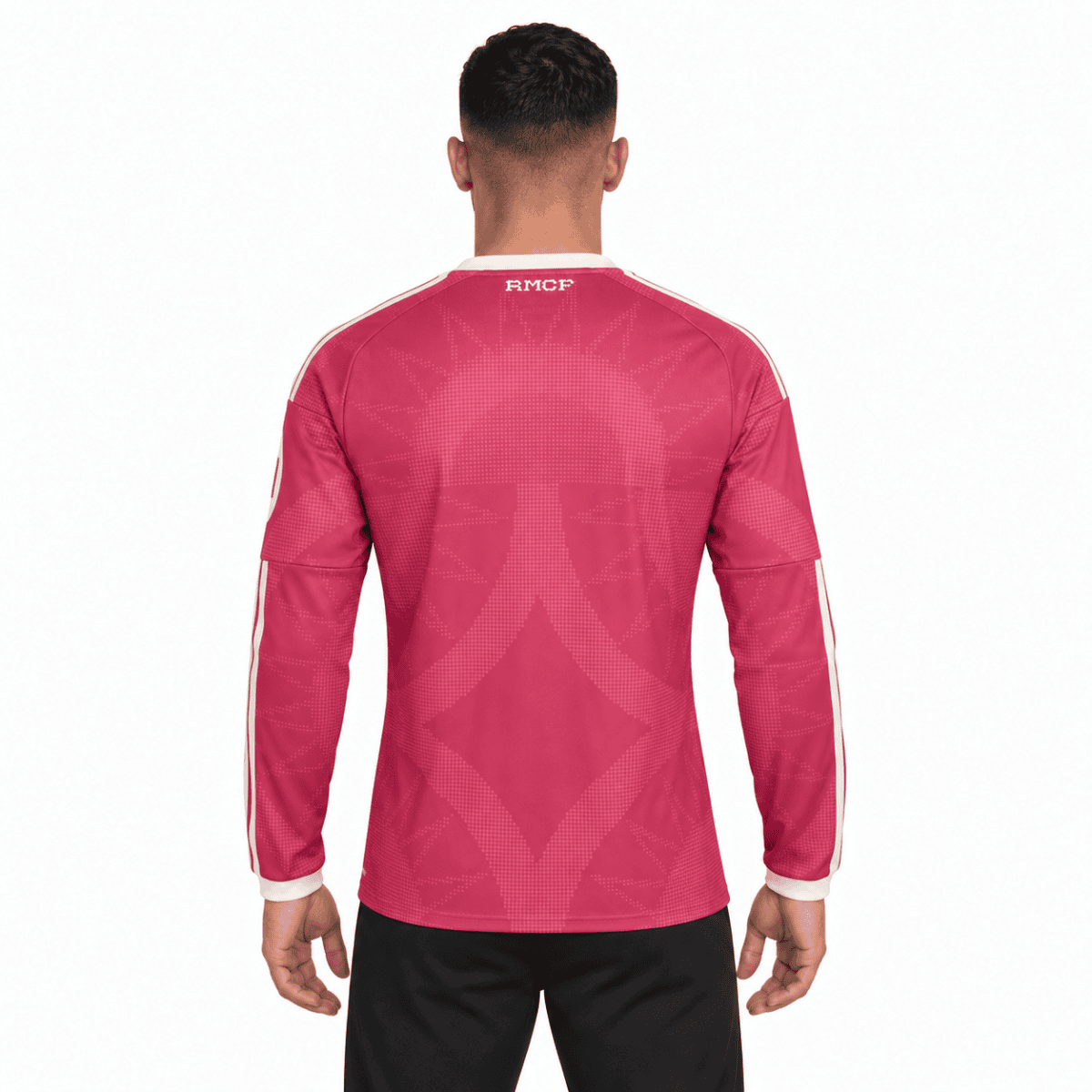 Pink football goalkeeper jersey with white accents, back view, RMCP logo at top.