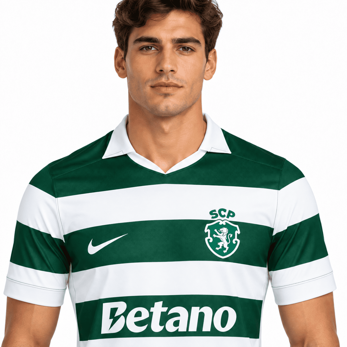 Sporting Lisbon home jersey 2026/27 with green and white horizontal stripes.