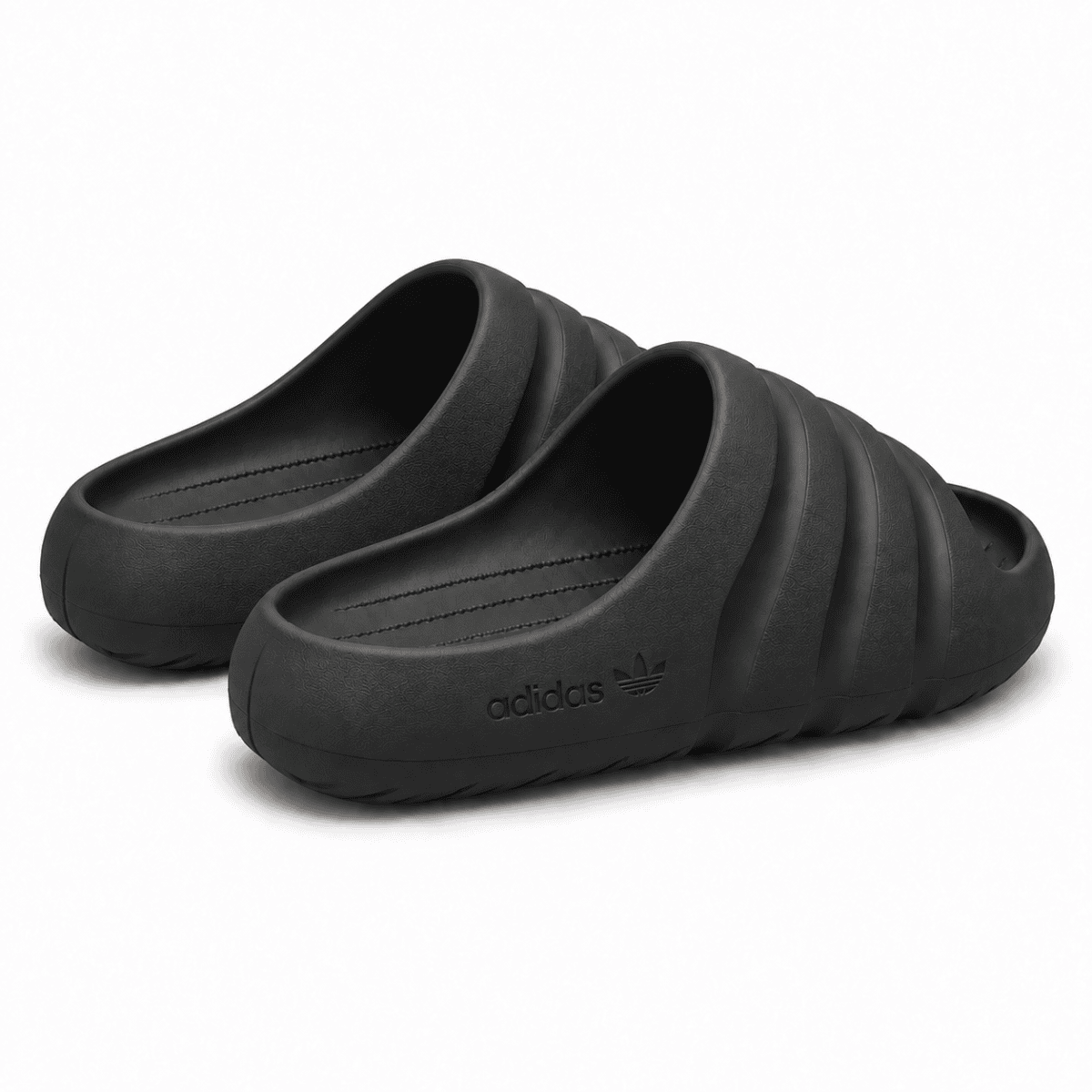 Black adidas Adilette Ayoon Slides x Bad Bunny slides for casual wear.